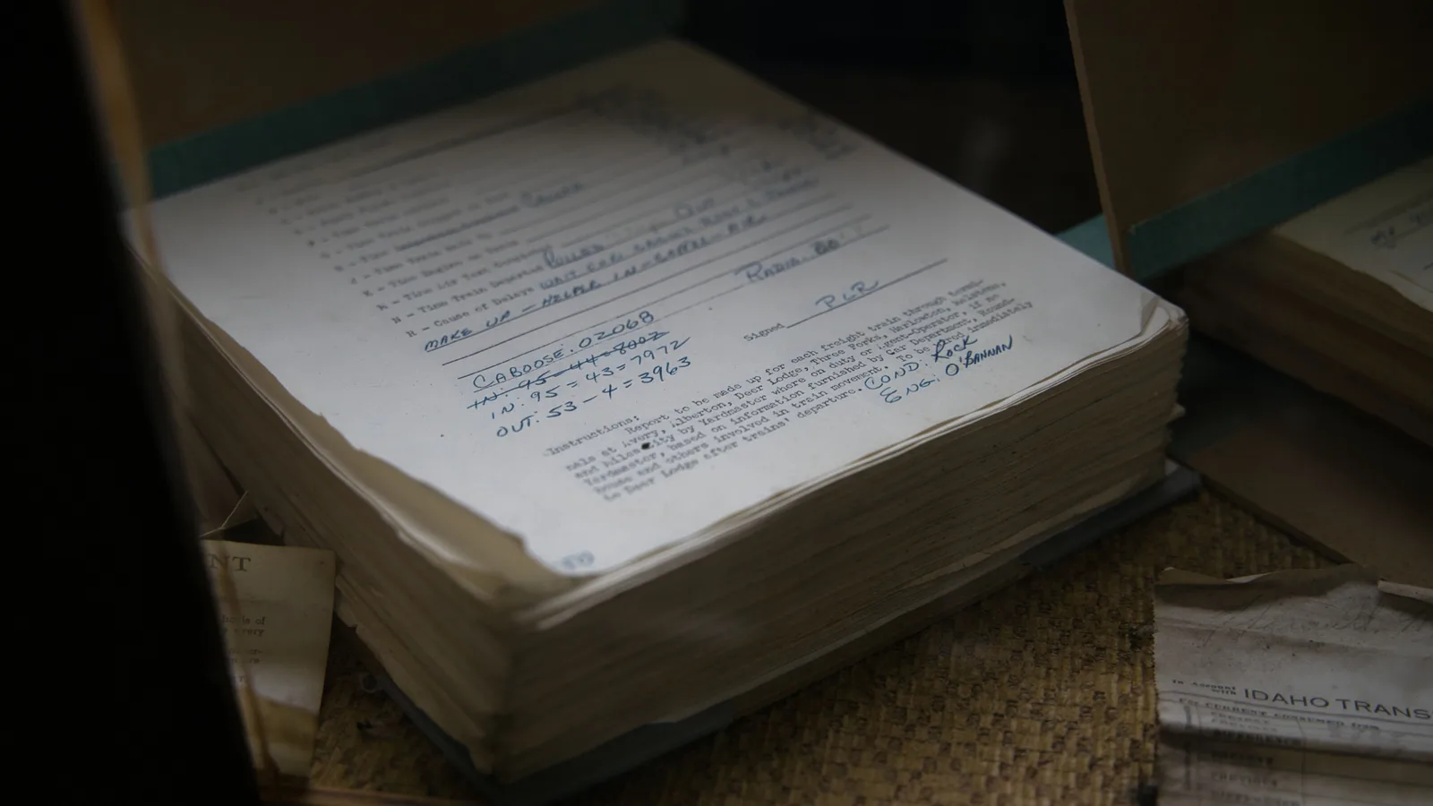 Tied bundles of stamped records in an Indian records room