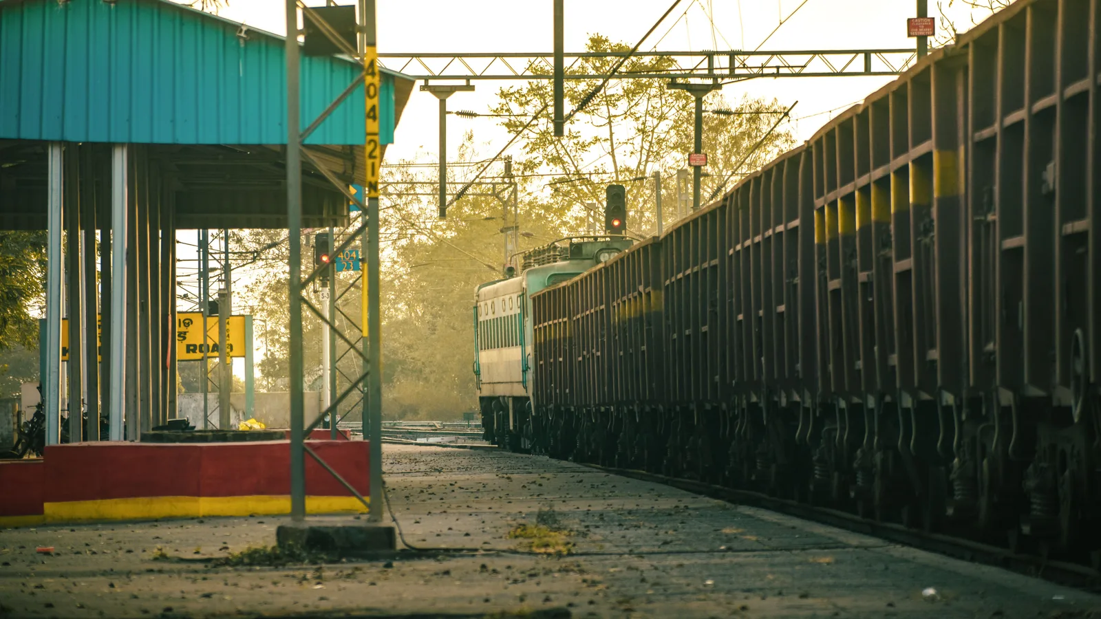 Railway tracks diverging at a junction, the points set for one line only